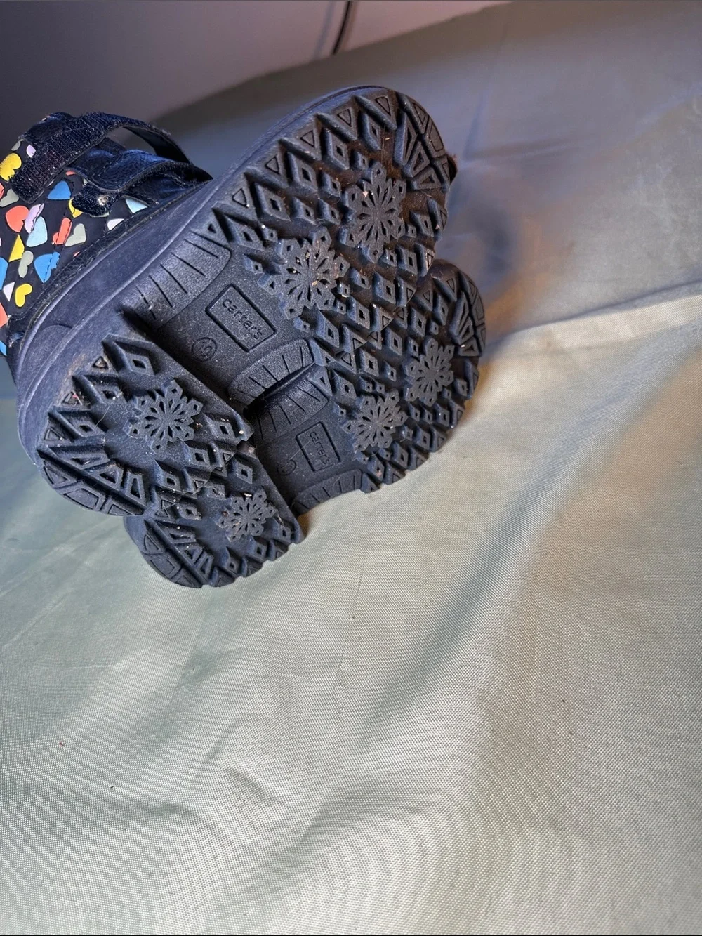 Carter's Black Boots with Multicolor Heart Tongue and Pink Lining